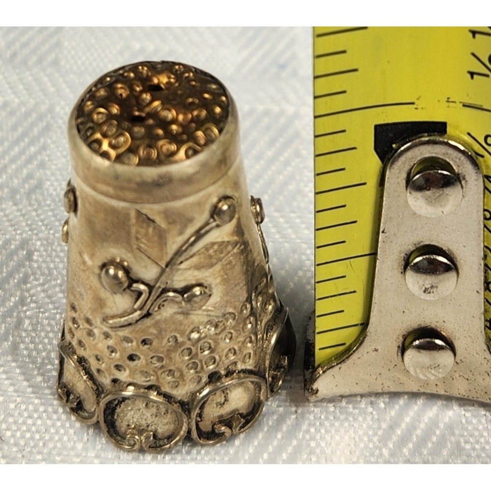 Vintage Sterling Silver Thimble with Filigree Floral Design and Copper Top 1930 - Picture 6 of 6